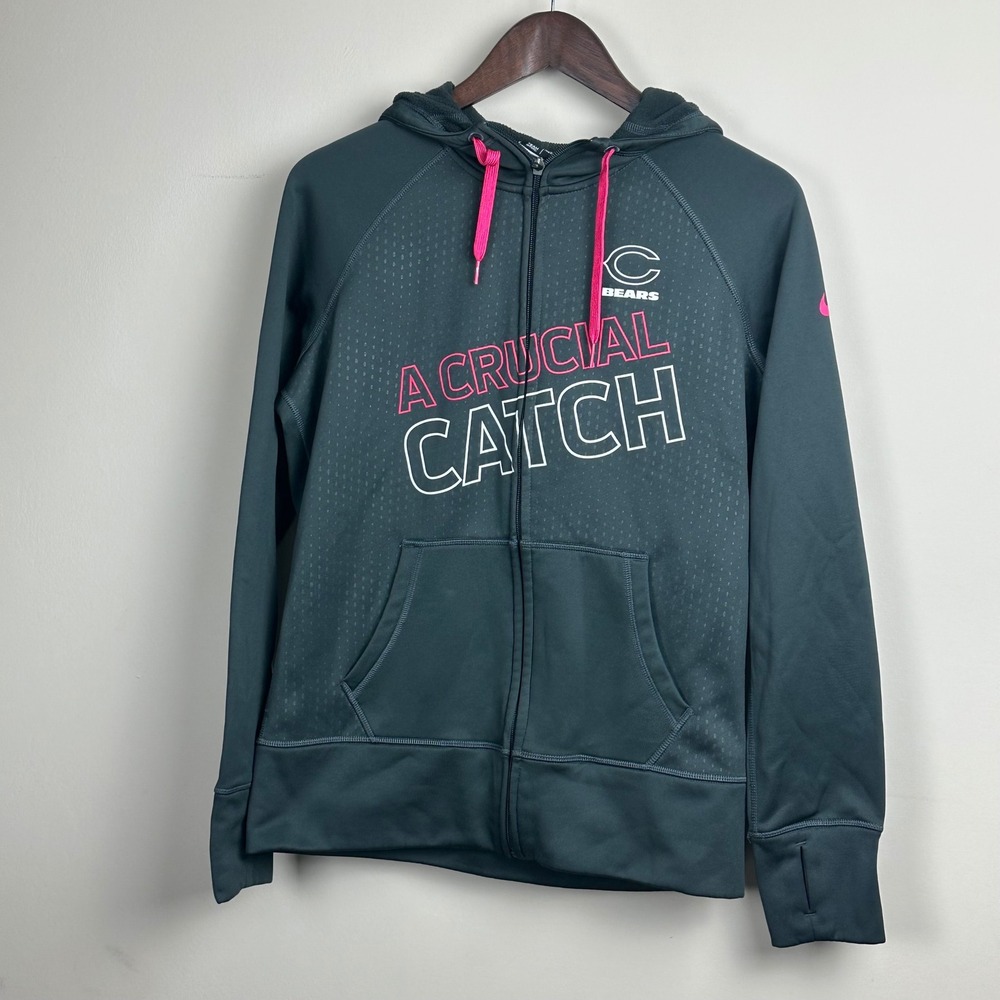 Nike Chicago Bears Crucial Catch Hoodie Womens M Therma-FIT NFL Full Zip Pink